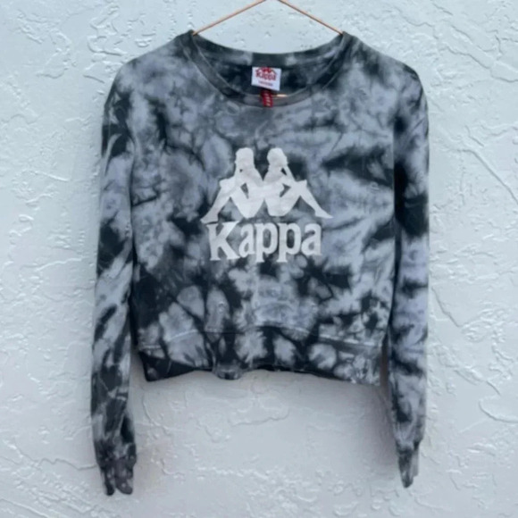 Kappa Womens Cropped Sweater Shirt Gray Black Tie Dye Sz Medium - Picture 6 of 15